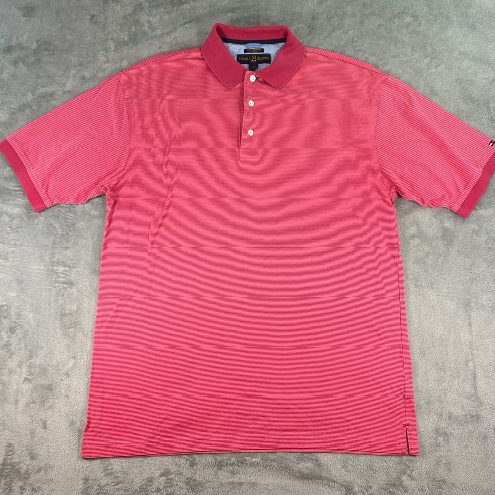 Tommy Hilfiger Golf Mens Pink Striped Mercerized Cotton Polo Shirt Size M